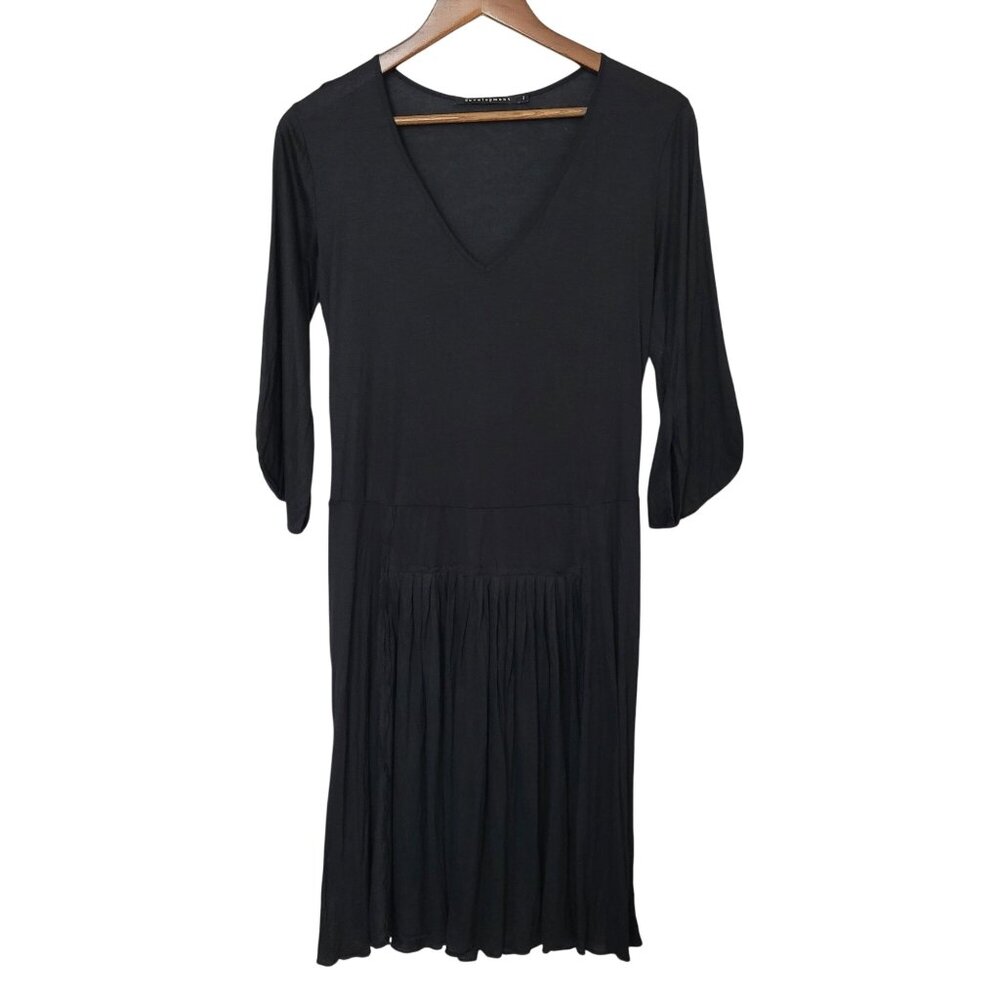 Womens Black V-Neck Semi-Sheer Pleated Midi Dress Size M Witchy Goth Grunge
